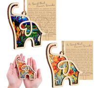 2PCS Friendship Elephant Ornament with Story Card, Handcrafted Wooden Hanging Decor, Elephant Gifts for Women, Friend Gifts for Women, Early, Friendship Gifts, Unique Keepsake