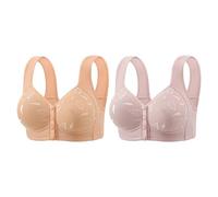 2PCS Front Fastening Bras for Women,Ladies Bras Non Wired Full Support Plus Size Front Button Wireless Bra,Front Clasp Wireless Cotton Vest Bra for The Elderly 2026 Navy