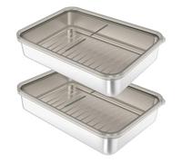 2Pcs Frozen Meat Preservation Box Stainless Steel Refrigerator Food Container Lid Airtight Kitchen Bacon Cheese Retain Freshness