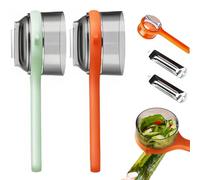 2PCS Fruit and Vegetable Peeler with Storage Box - Double-Sided Stainless Steel Multi-Function Peelers with Non-Slip Handle, Kitchen Vegetable Peeler with Built-in Container (Orange + Green)