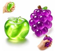 2Pcs Fruit Squishy Set, Apple and Grape Design, Soft Sensory Items for Quiet Moments, Handheld and Portable, Great for Focus and Relaxation at Home, Office or Travel