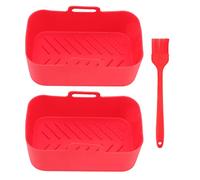 2pcs Fryer Silicone Basket Nonstick High Temperature Resistanc Fryer Liner with Brush for Ninja DZ201 Foodi 8QT (Red)