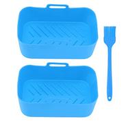 2pcs Fryer Silicone Basket Nonstick High Temperature Resistanc Fryer Liner with Brush for Ninja DZ201 Foodi 8QT (Blue)
