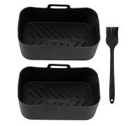 2pcs Fryer Silicone Basket Nonstick High Temperature Resistanc Fryer Liner with Brush for Ninja DZ201 Foodi 8QT (Black)