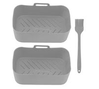 2pcs Fryer Silicone Basket Nonstick High Temperature Resistanc Fryer Liner with Brush for Ninja DZ201 Foodi 8QT (Grey)
