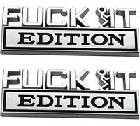 2Pcs Fuck IT Edition Emblems for Car 3D Stickers for Auto Fender Bumper, Cool Badge Decoration Decal for Men and Women, Vehicle Exterior Replacement for SUV, Truck, Laptop(Chrome/Black)