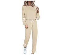 2Pcs Full Set Tracksuits for Women Sweatsuits Sleeve Women's Neck Color Sports of Gradient Solid Suits & Sets Workout Clothes for Outdoor Athletic Outfits Gifts (Khaki, XL)