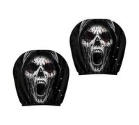 2PCS Funny Cartoon Car Headrest Covers | Halloween Screaming Skull Puppy Print | Stretchable Polyester 26x28cm | Car Seat Pillowcase Decorative Auto Accessories For Halloween Party