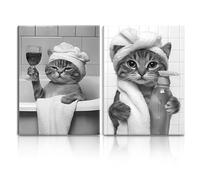 2pcs Funny Cat Bathroom Wall Art, 40x30cm Quirky Cat Scenes Wall Art for Bathroom, Cute Animal Wall Art, Funny Cat Toilet Print, Humorous Wall Art Pictures for Bathroom, Bedroom, Apartment, Dorm