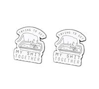 2PCS Funny Cat Enamel Pins - Trying to Get My Together Design, Humor Self Care Quote, Alloy Lapel Pin Badges for Backpack, Jacket, Hat, Gifts