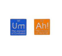 2PCS Funny Chemistry Elements Brooch Pins Set, Enamel Science Lapel Pins “AH! Element of Surprise” & “Um Element of Confusion”,Gifts for Chemistry Teachers Students Science Lovers
