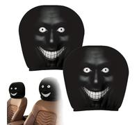 2Pcs Funny Face Car Headrest Covers, Stretch Fabric Universal Auto Head Pillow Cases, Comfortable Car Interior Decoration for Halloween & Daily Driving