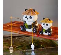 2Pcs Funny Fishing Panda Statues Resin Cute Panda Fisher Sculpture Aquarium Tank Animal Landscape Ornaments Anglers Lovers Collectible Figurines for Outdoor Lawn Yard Garden Balcony Pond Decoration
