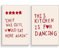 2Pcs Funny Kitchen Canvas Wall Art Trendy Red Minimalist Stars Heart Picture Aesthetic Posters Quotes Chef Was Cute This kitchen is for dancing Prints Wall Decor Unframed (12x16in x2Pcs Unframed)
