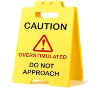 2PCS Funny Office Desk Sign - Mini Caution Overstimulated Do Not Approach - Mental Health Decor Gift for Therapist, Coworker, HR - White Elephant, Christmas, Bosses Day (Yellow)