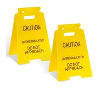 2Pcs Funny Office Prank Desk Sign, Caution Overstimulated Do Not Approach Warning Sign, Humorous Gag Gift for Coworkers, Employees, Boss, Teammate, Office Workplace, Desk Decor