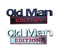 2PCS Funny Old Man Edition Car Badges And Emblems Sticker 3D Metal Rustproof Adhesive Decals Accessories For Truck Auto Motorcycles