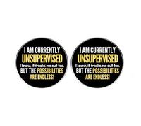 2PCS Funny Quote Enamel Pin - “I Am Currently Unsupervised, The Possibilities Are Endless” - Alloy Badge Set, Humor Gift for Backpack, Jacket, Hat, Adults & Friends