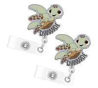 2pcs Funny Turtle Badge Reel - Retractable Cute Sea Turtle Nurse Holder Accessories for Medical Assistant, Doctor, Teacher, Student, Office Worker, Pediatric, ID Clip