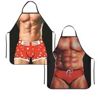 2PCS Funny Waterproof Kitchen Apron for Men Novelty Muscle Chef BBQ Cooking Apron Sexy Christmas Secret Santa Gifts for Him Stocking Fillers for Husband Birthday Anniversary Christmas Xmas Gift