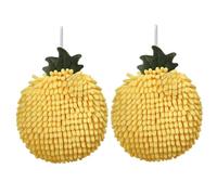 2Pcs Fuzzy Ball Hand Towel Quick-dry Absorbent Breathable Skin-friendly Hand Towels with Hanging Loops Soft Comfortable Small Fluffy Ball Hand Towels for Hands, Kitchen, Bathroom (C2592 Pineapple)