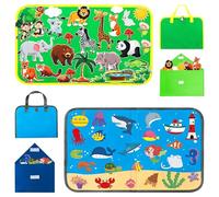2pcs Fuzzy Felt Story Board Set, 50 Piece Zoo & Ocean Animals Interactive Felt Board, Preschool Learning Play Kit for Kids Toddlers Educational Toy Gift