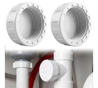 2Pcs G1-1/4 Waste Pipe Cap, White Drain Blanking Cap, Appliance Trap Kitchen Sink Waste Pipe Blanking Caps, Easy to Fit PVC Threaded Caps for Sealing Joints and Pipes End
