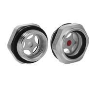 2pcs G3/4 Oil Level Sight Window, Silver Housing | Aluminium Alloy Rubber Glass, Lens, Vibration Resistant, Quick Installation, Direct Replacement Upgrade for Air Compressors
