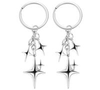 2Pcs Galaxy Star Keychain Stainless Steel Aesthetic Cute Keychain Key Chain Bag Charms for Purse Handbag Backpack, Lucky Star Key Chain Gift for Family Friends(Silver)