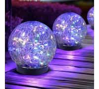 2PCS Garden Solar Lights, Cracked Glass Round Ball Light Outdoor Decor, Waterproof Decorative LED Globe Light for Landscape Walkway Backyard Patio Yard Lawn Pathway Garden Decoration(Colorful Light)