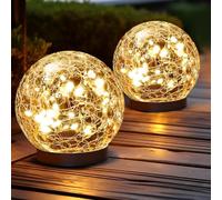 2PCS Garden Solar Lights Cracked Glass Round Ball Light Outdoor Decor, Waterproof Decorative Warm LED for Landscape Walkway Backyard Patio Yard Lawn Pathway Garden Decoration(Yellow Light)