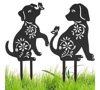 2Pcs Garden Stakes Statues Metal Animal Decorative Black Silhouette 32x20cm Lawn Yard Creative Art Decor Ornament for Outdoor Garden Yard(dog)