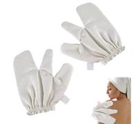 2Pcs Garshana Raw Silk Massage Gloves, Silk Exfoliating Shower Gloves with Elastic Wrist Bands for Bath, Deep Body Face Scrub Mitts for Men Women (Beige)