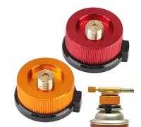 2PCS Gas Bottle Adaptor, Portable Gas Refill Adapter Stove Connector, Outdoor Hiking Stove Adapter Camping Nozzle Bottle Convert Connector for Butane Canister to Screw Gas Cartridge - Yellow + Red