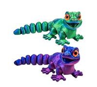 2PCS Gecko, 3D Printed Lizard Set, 13.8cm Articulated Chameleon Toys, Flexible 3D Printed Animals for Desk Decor, Stress Relief Fidget Toys, Unique Gifts for Adults and Kids (Blue-Purple & Blue-Green)
