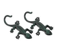 2pcs Gecko Shaped Cast Iron Wall Hook, Vintage Single Hook for Garage | Green Rustic Animal Accent, Wall Mounted Storage for Tools and Aprons, Home Office or Fence Use