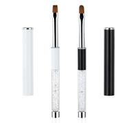 2Pcs Gel Nail Brush, Oval & Flat UV Gel Nail Brush Set with Rhinestone Handle Builder Nail Art Clean Up Brushes for Nail Art Design Painting DIY and Cleaning Polish Mistake on the Cuticles
