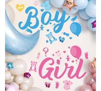 2pcs Gender Reveal Stickers, 23.62x15.75in Pink&Blue Girl or Boy Gender Reveal Sign Decal Self-Adhesive Baby Shower Party Decal Sign for Party Backdrop Decoration