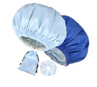 2Pcs Genergy Shower Cap for Women Waterproof, Adjustable Shower Caps, Luxury Baths Cap with Satin Lining, Extra Large, Double Layers, Reversible Elastic Shower Cap (Light blue+ Navy blue)