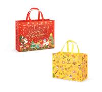 2PCS Giant Christmas Gift Bags, Assorted Sizes, Heavy Duty Treat Tote Grocery Bags with Handles, Sewing Non-Woven Jumbo Bags for Gifts Wrapping Shopping, Xmas Party Supplies