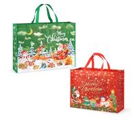2PCS Giant Christmas Gift Bags, Assorted Szies, Heavy Duty Treat Tote Grocery Bags with Handles, Sewing Non-Woven Jumbo Bags for Gifts Wrapping Shopping, Xmas Party Supplies,