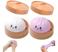 2pcs Giant Glitter Dumpling, Giant Dumpling Squishy, Jumbo Squishy Toy with Steamer Box, Cute Anxiety Relief Fidget Toy, Soft Squeeze Bun Dough Hand Decompression Dough for Adults Kid (2pc-WH+PP)