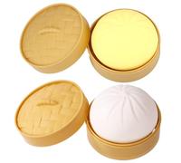 2pcs Giant Glitter Dumpling, Non-Edible Mega Dumplings Bao Bun Squishy Toy Large Big Huge Soft Squeeze Sensor Fidget with 2 Steamer for Adult & Teen Calming Down(Yellow & White)