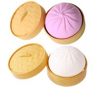 2pcs Giant Glitter Dumpling, Non-Edible Mega Dumplings Squishy Toy Large Soft Squeeze Sensor Fidget with 2 Steamer for Adult & Teen Calming Down(Purple & White)