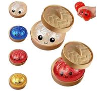 2PCS Giant Glitter Dumpling Squishy Toys with Steamer Box, Jumbo Soft Squeeze Sensory Fidget Toy, Cute Stress Relief Desk Gift for Kids & Adults (Red + white)