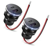 2PCS Gibbab RV USB Outlet All-Aluminum 12V/24V 2 Charging Ports, 36W PD3.0 Type-C+18W QC3.0 Fast Charging Socket, Recessed Mount Car Charger Cigarette Lighter Replacement for Camper Van Trailer Boat