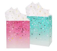 2Pcs Gift Bag 2 Colors Paper Party BagEquipped with 2 Pcs of ExquisiteTissue,Size：23 * 18 * 10cm Party Favor Bag with handles for Birthday Kids Wedding Baby Shower Christams