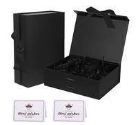 2Pcs Gift Boxes for Presents, Black Magnetic Gift Boxes with Lids, Luxury Sturdy Foldable Cardboard Gift Box with Silk Ribbon for Present Birthday Wedding Anniversary Festival(23x17x7cm)