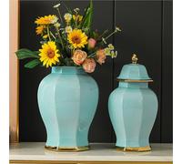 2pcs Ginger Jar Ceramic Vase Ornaments Office Villa Decoration Jingdezhen Modern(Blue)