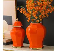 2pcs Ginger Jar Ceramic Vase Ornaments Office Villa Decoration Jingdezhen Modern(Orange)